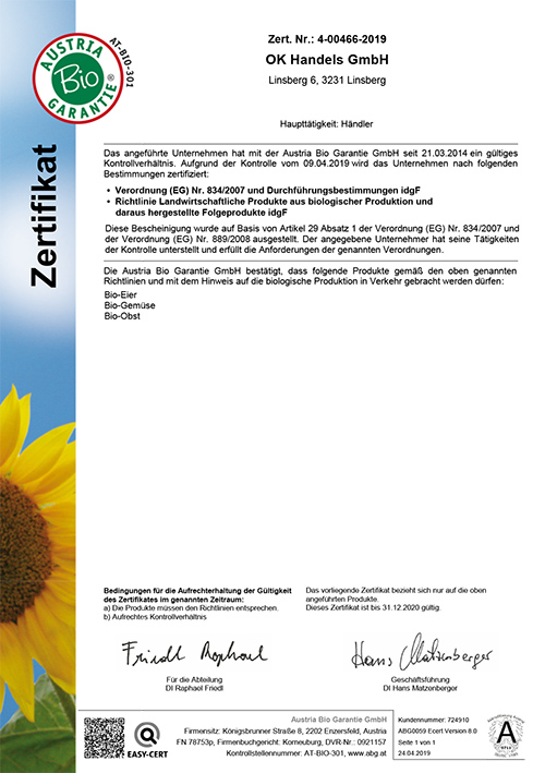 Austria-Bio-Garantie-Zertifikates