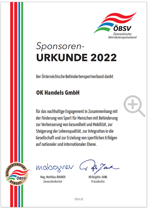 Behinderten-Sportverband-Sponsoren-Urkunde 2020