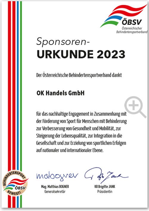 Behinderten-Sportverband-Sponsoren-Urkunde 2023